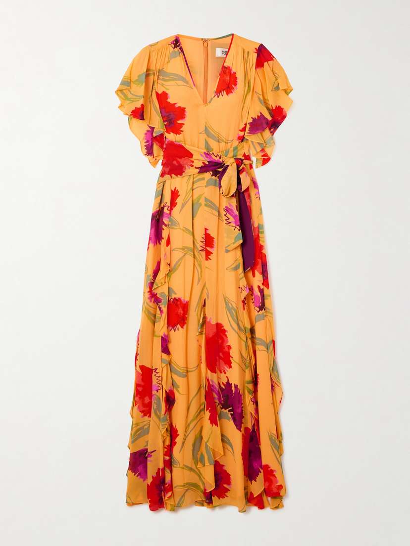 Diane von Furstenberg Bleuet Ruffled Floral-print Crepe De Chine Midi Dress
