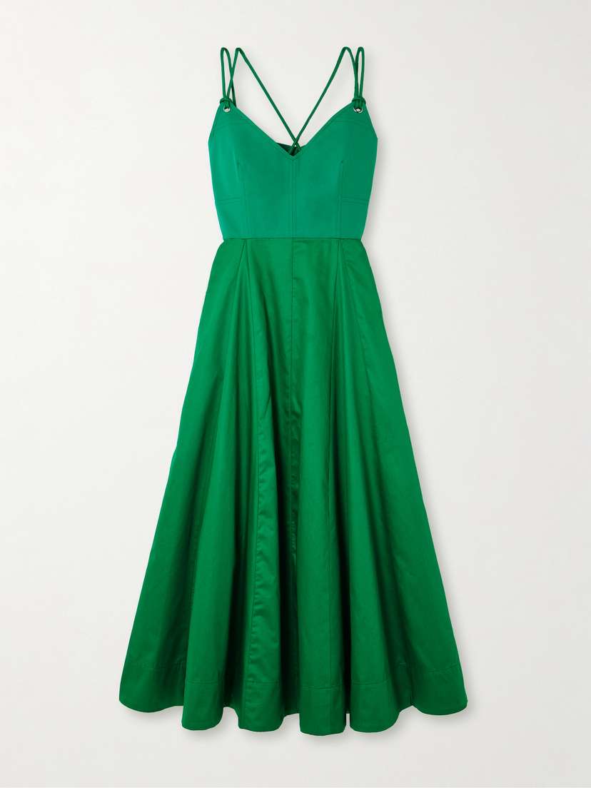 La Ligne Pleated Organic Cotton-blend Poplin And Cotton Midi Dress