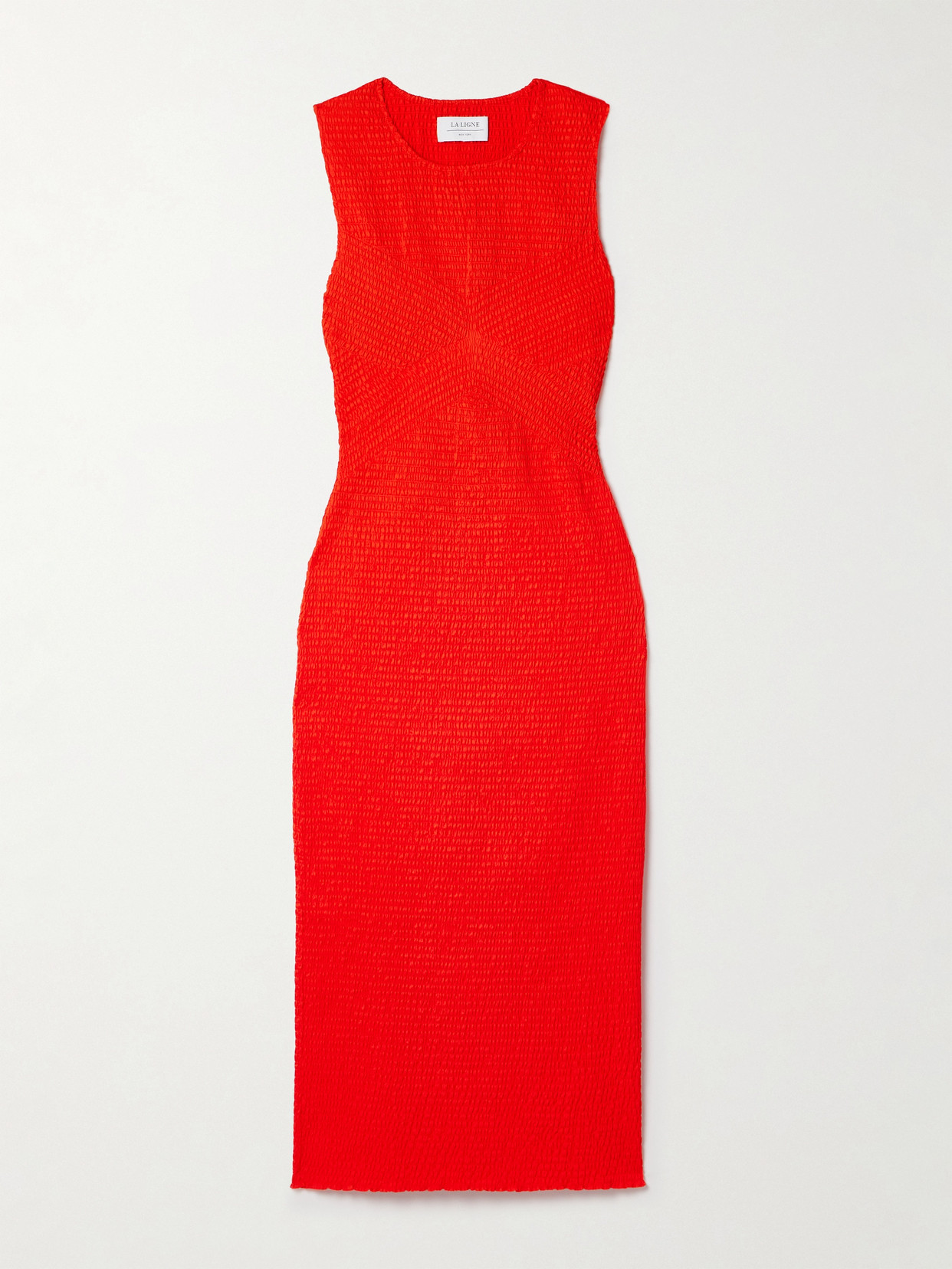 Shop La Ligne Shirred Cotton-twill Midi Dress In Red