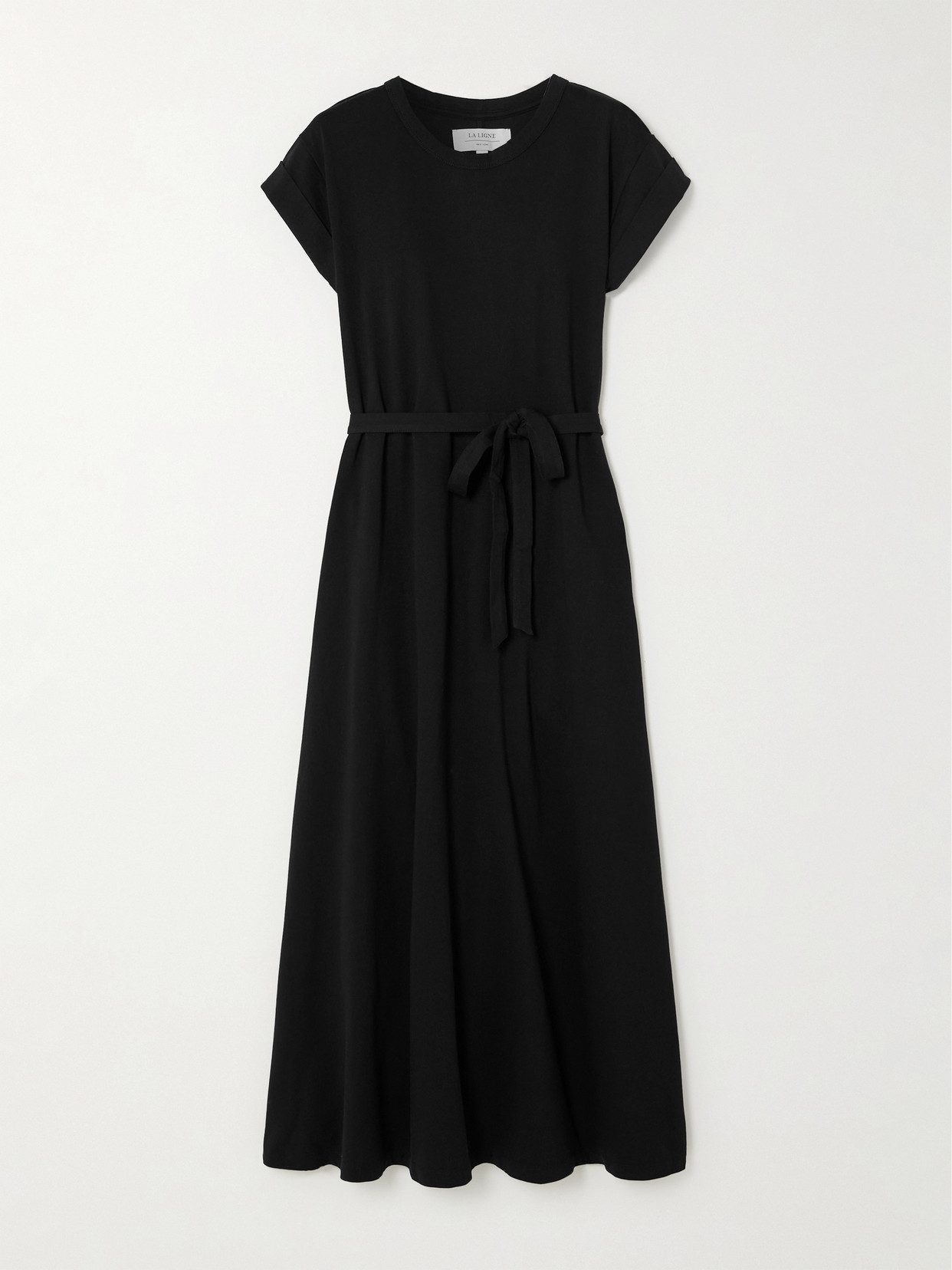 Shop La Ligne Andie Belted Cotton-jersey Midi Dress In Black