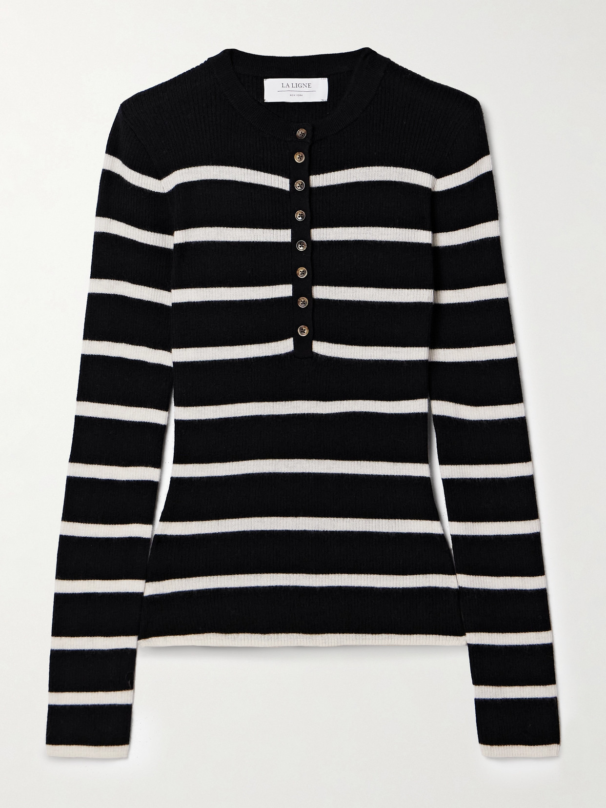 La Ligne - Striped Ribbed Cashmere Top - Black