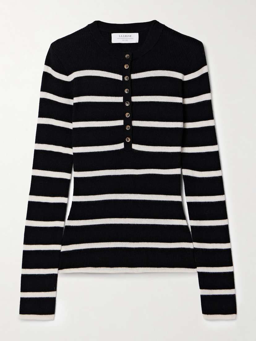 La Ligne Striped Ribbed Cashmere Top