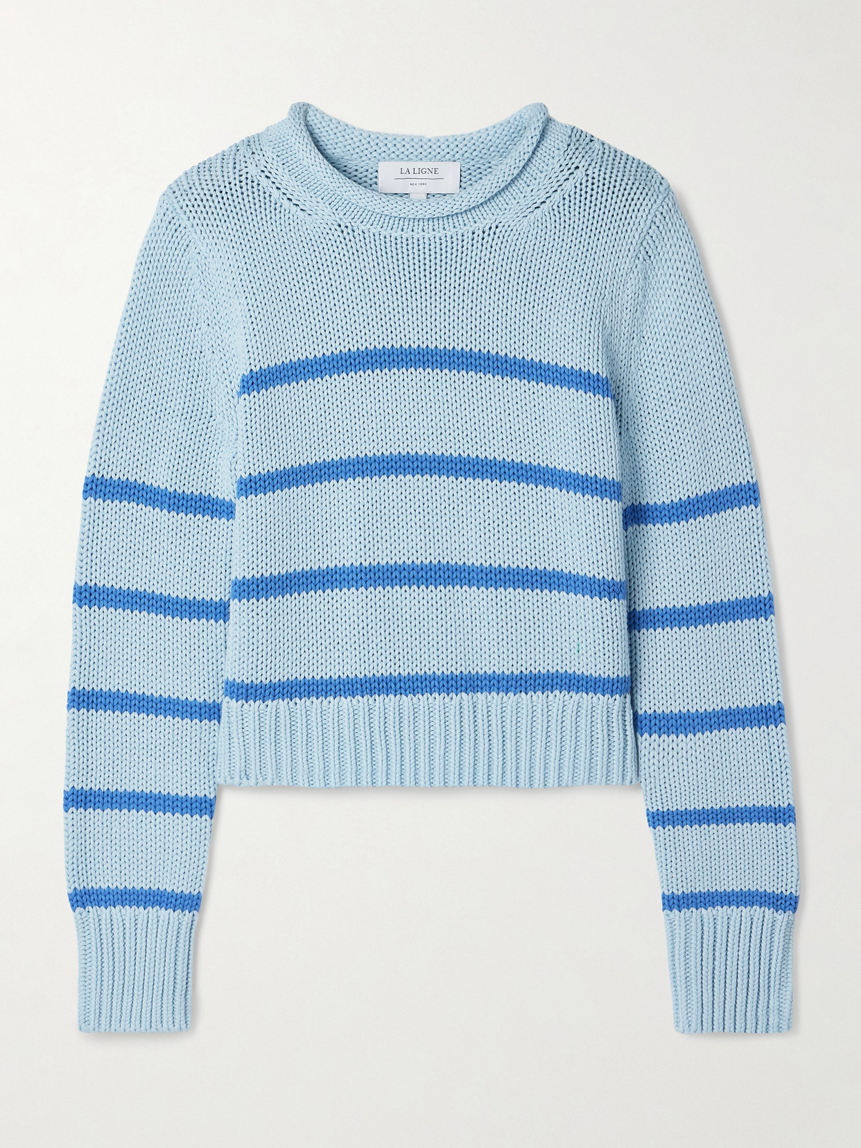 Shop La Ligne Mini Marina Striped Wool And Cashmere-blend Sweater In Blue