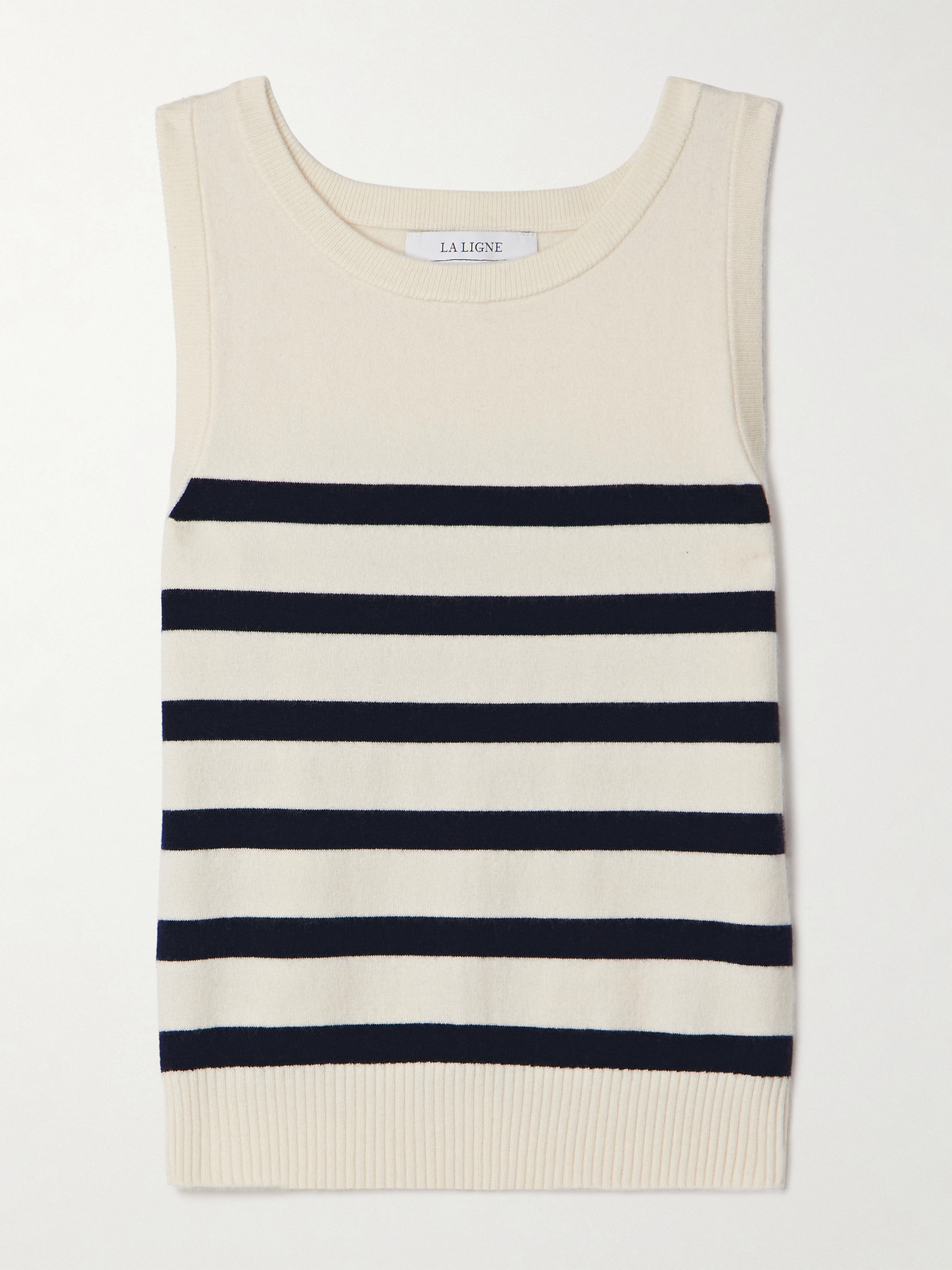 Shop La Ligne Striped Cashmere-blend Tank In Cream