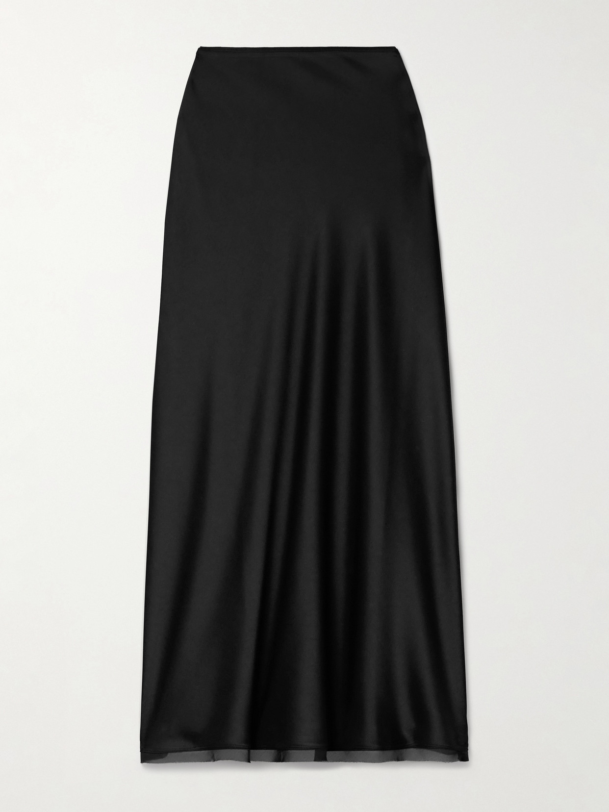 La Ligne - Silk Chiffon-trimmed Satin Midi Skirt - Black