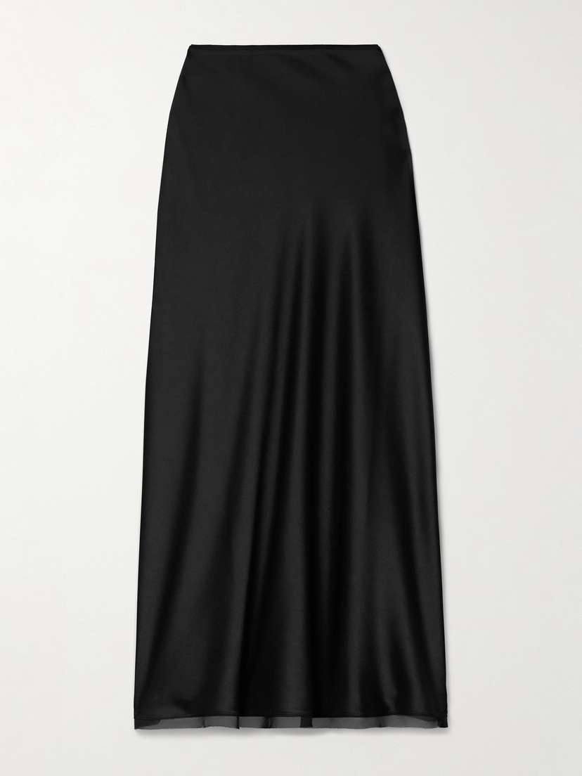 La Ligne Silk Chiffon-trimmed Satin Midi Skirt -  - x large