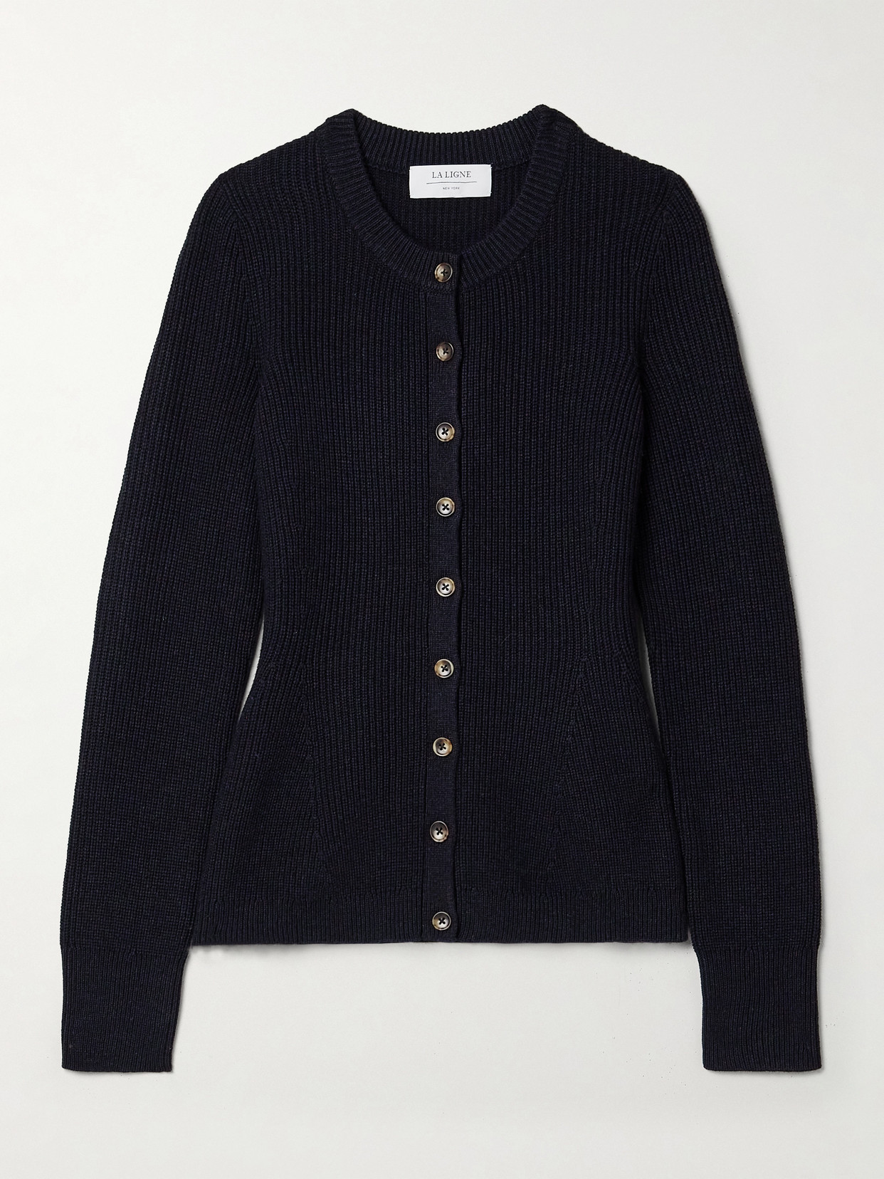 La Ligne Ribbed Wool, Silk And Cashmere-blend Cardigan In Blue