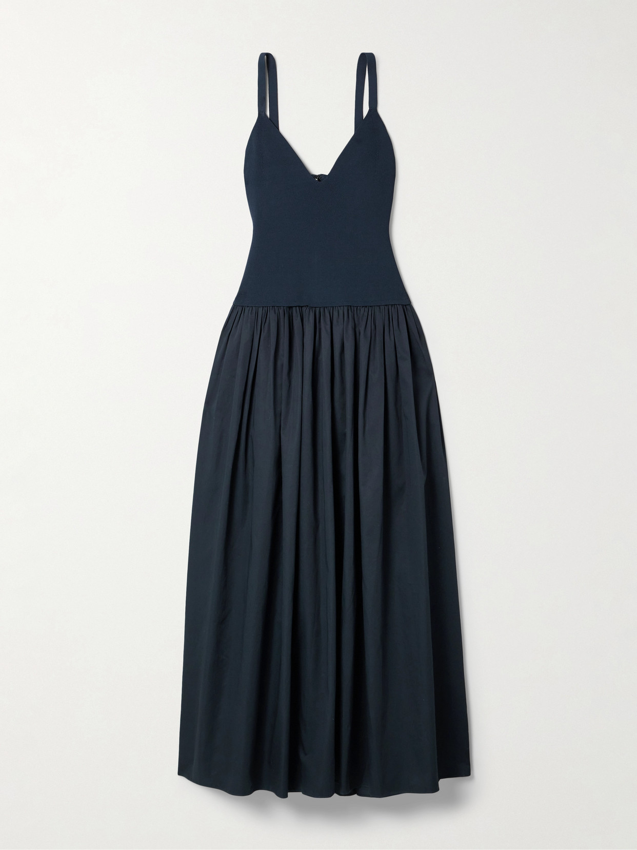La Ligne - Stretch-knit And Cotton-poplin Midi Dress - Blue