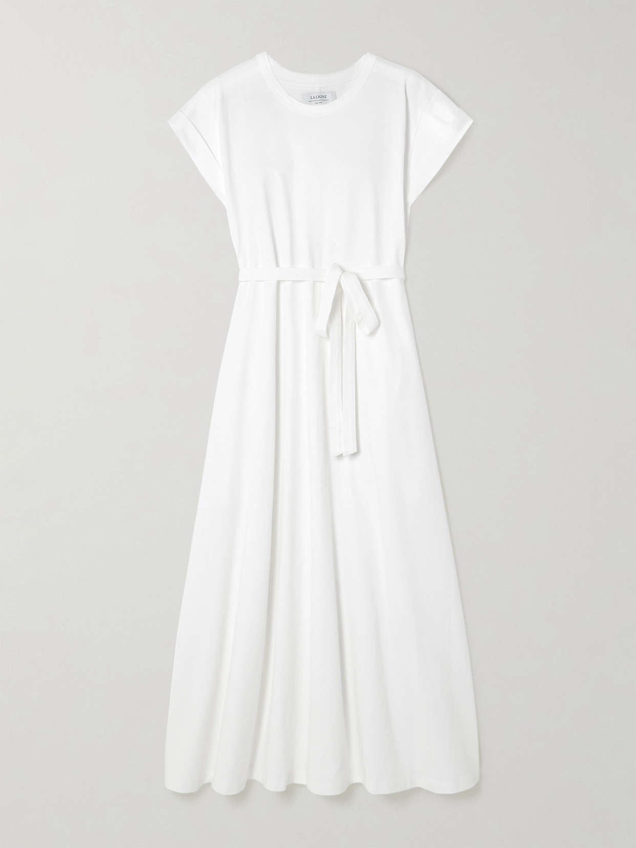 La Ligne Andie Belted Cotton-jersey Midi Dress In White