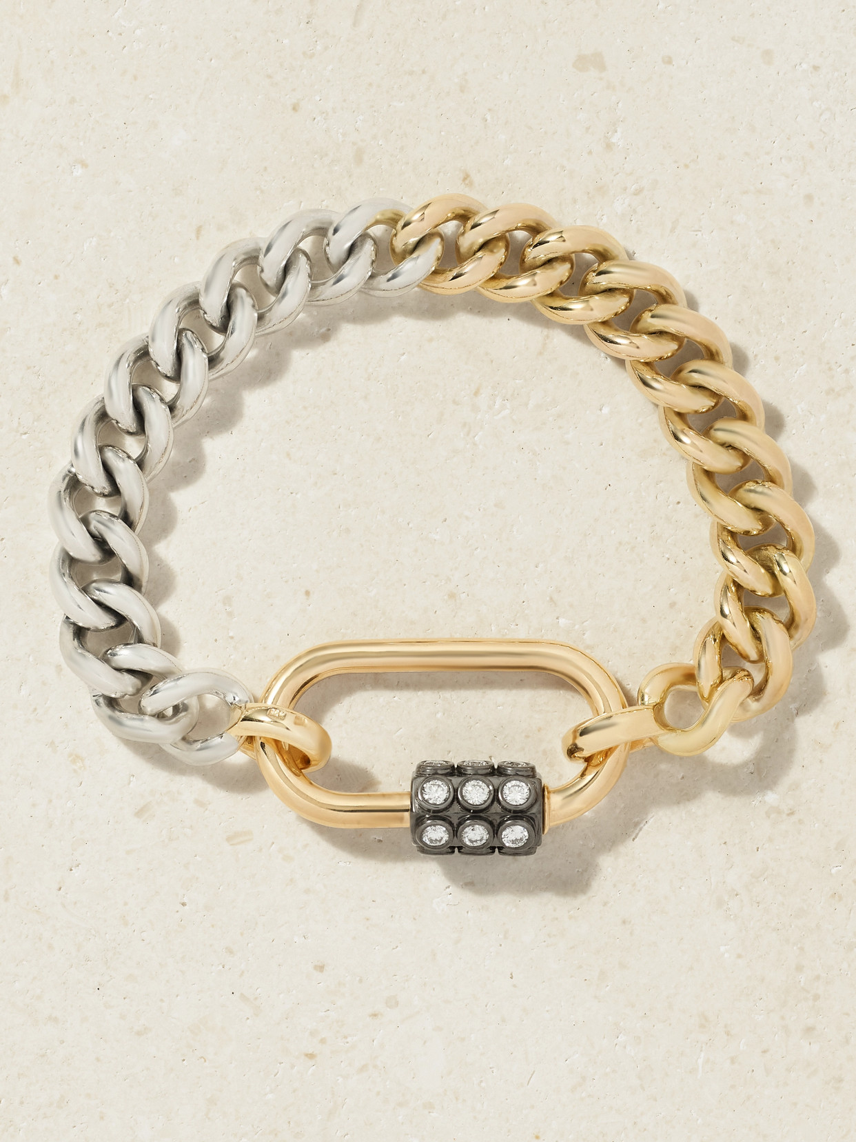 Marla Aaron Consuelo Lock 18-karat Yellow And White Gold, Rhodium-plated And Diamond Bracelet In Multi