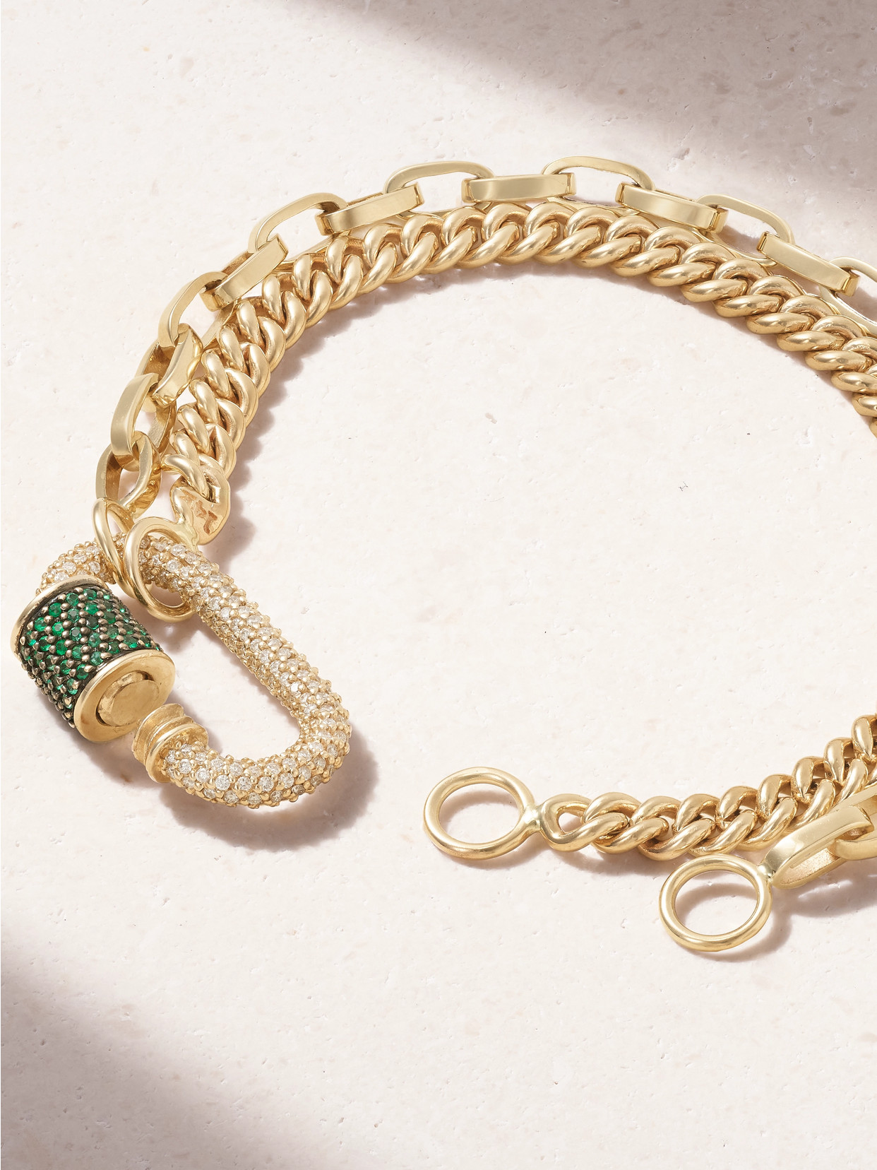 Shop Marla Aaron 18-karat Gold, Emerald And Diamond Bracelet In Multi