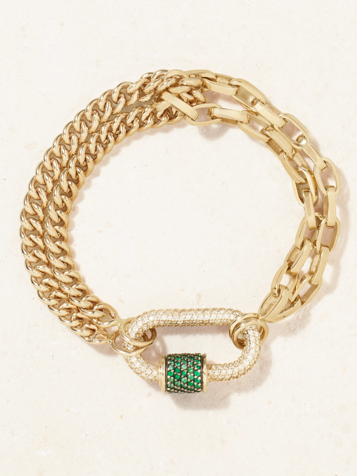 Marla Aaron 18-karat Gold, Emerald And Diamond Bracelet In Multi