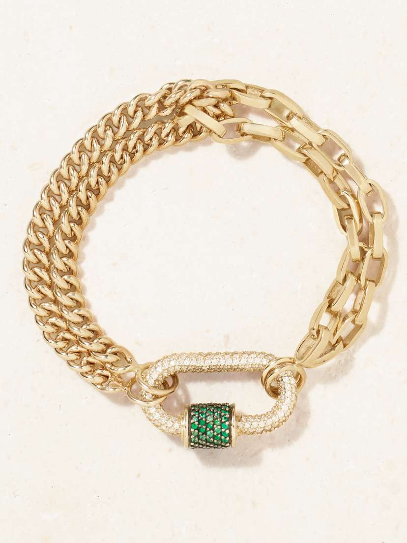 Marla Aaron 18-karat Gold, Emerald And Diamond Bracelet