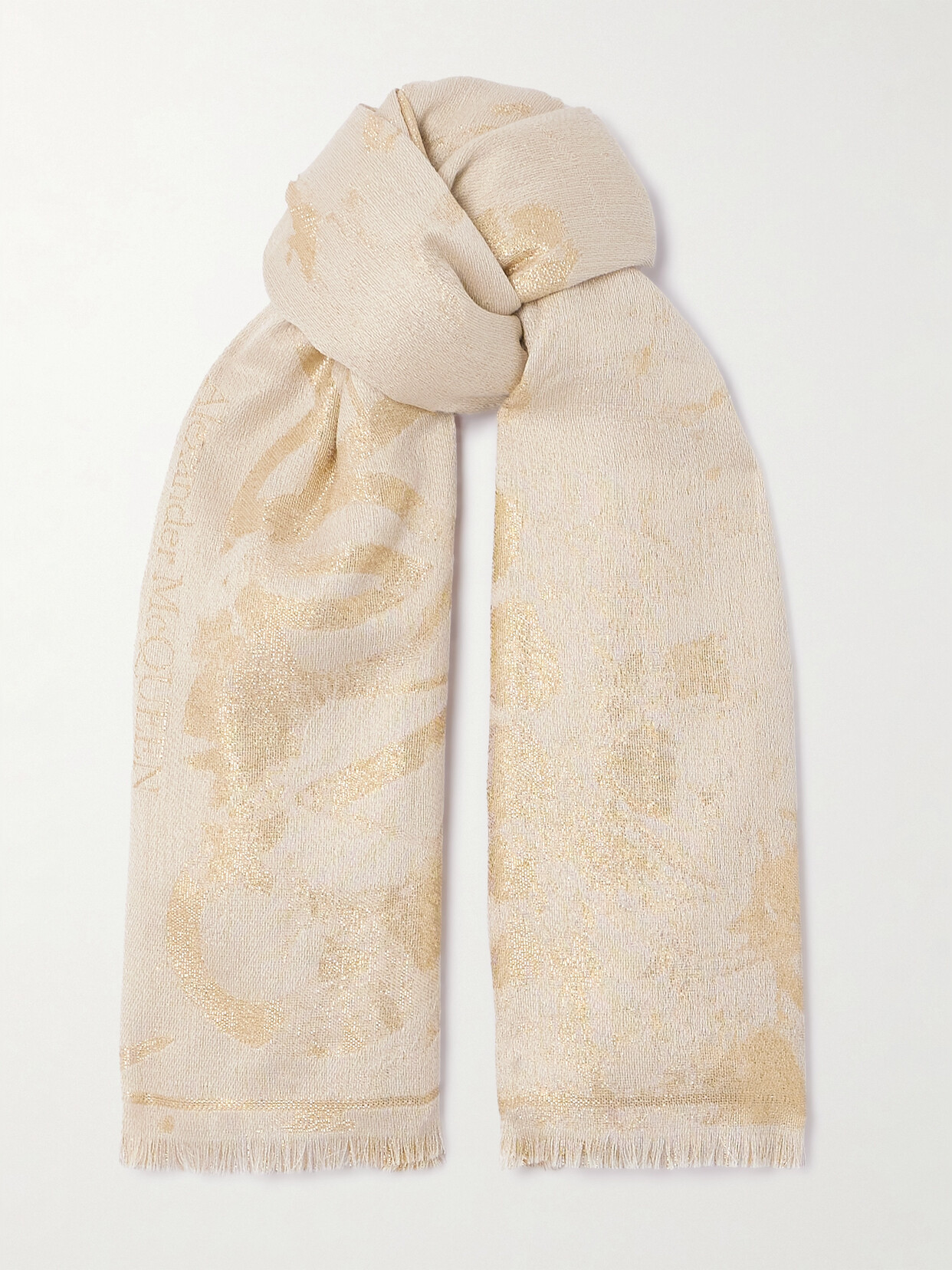Alexander McQueen Frayed Metallic Jacquard Scarf