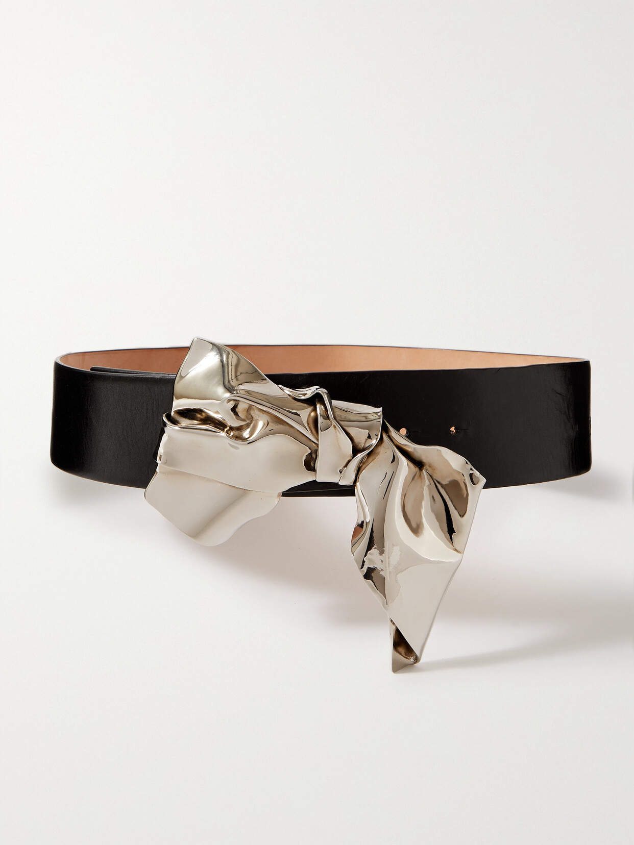 Alexander McQueen - The Metal Fold Embellished Leather Belt - Black