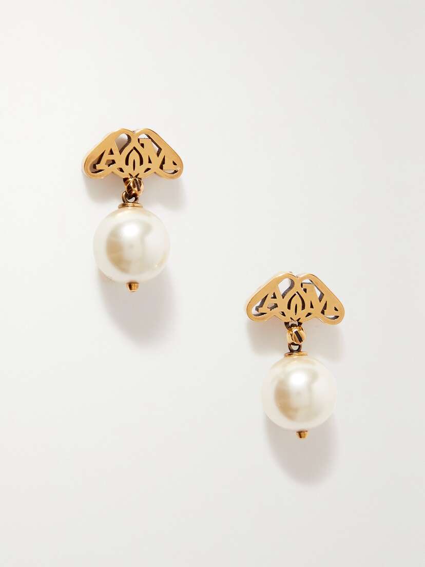 Alexander McQueen Seal Logo Gold-tone Faux Pearl Earrings