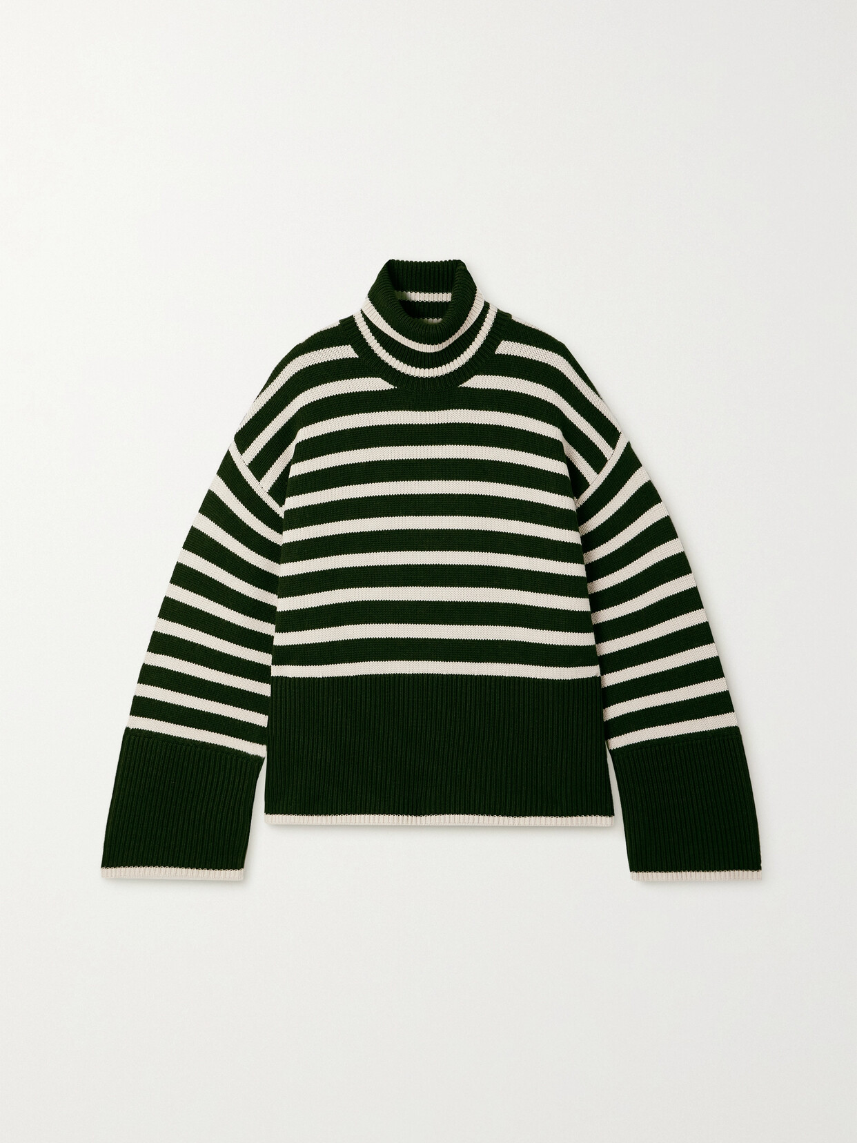 TOTEME Striped Wool And Organic Cotton-blend Turtleneck Sweater - Green