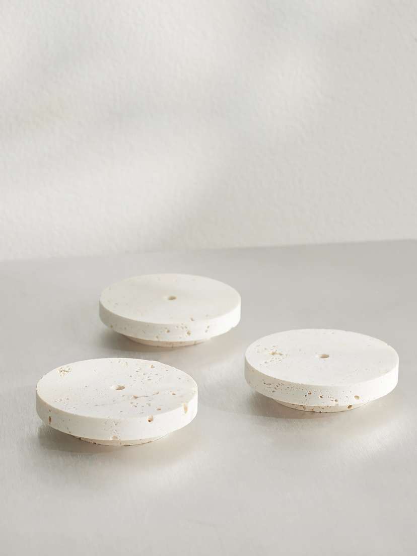 RÓHE Dish Small Set Of Three Travertine Candleholders