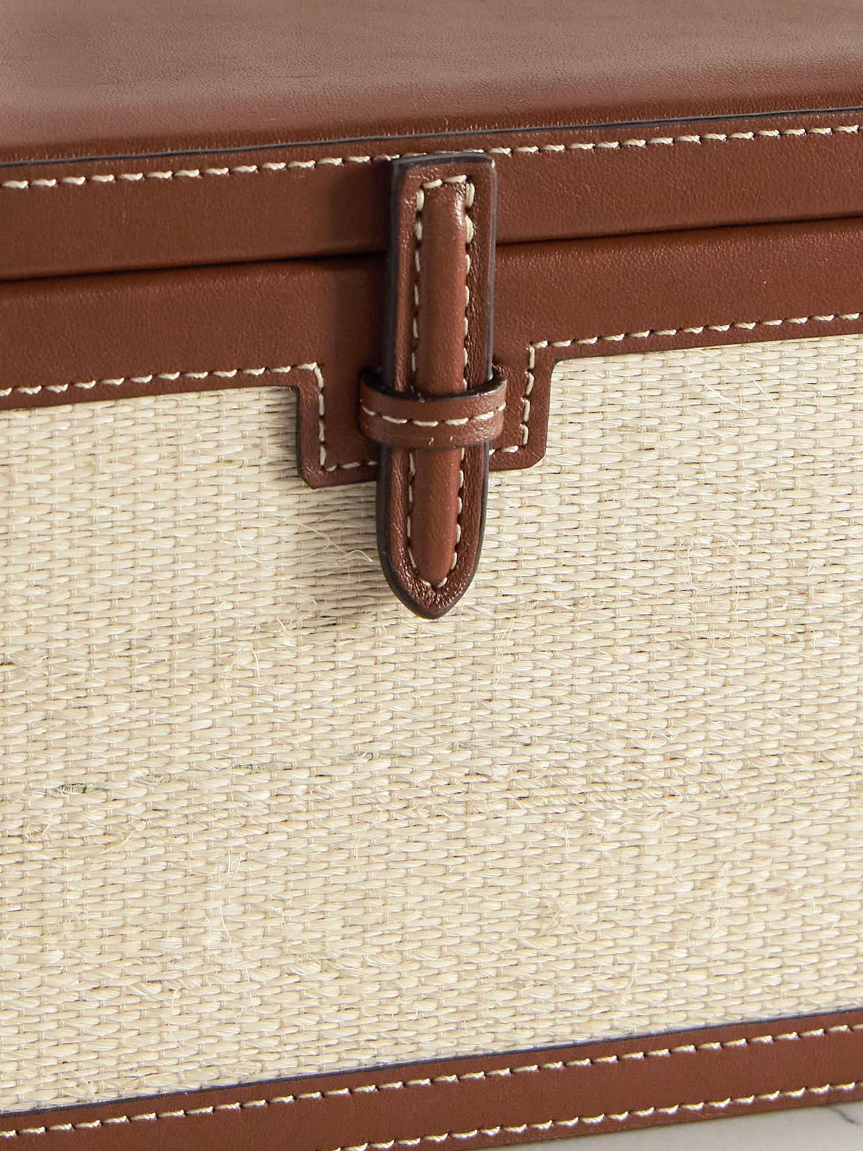 Hunting Season Small Leather-trimmed Raffia Trunk Box In Brown