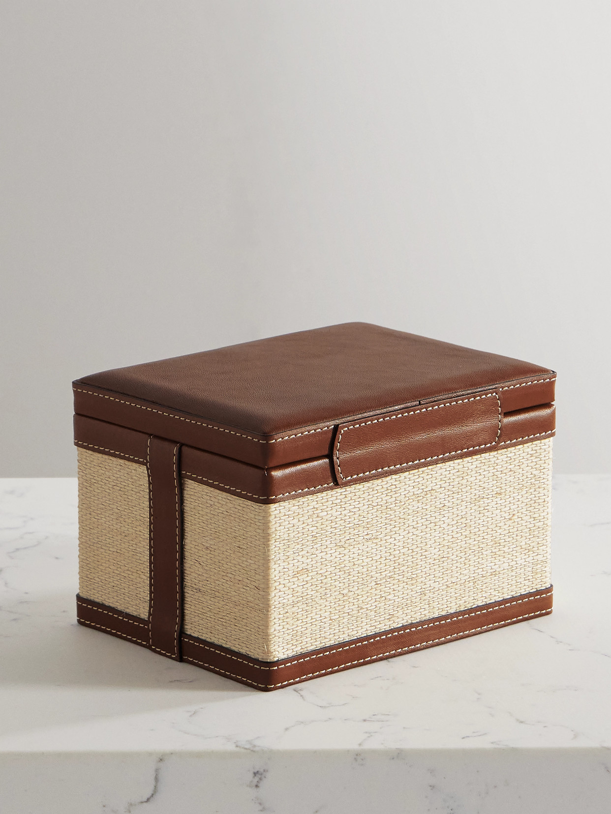 Hunting Season Small Leather-trimmed Raffia Trunk Box In Brown