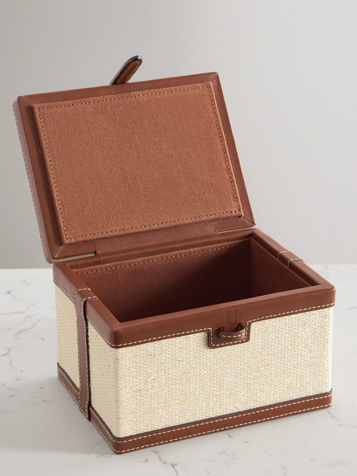 Hunting Season Small Leather-trimmed Raffia Trunk Box In Brown