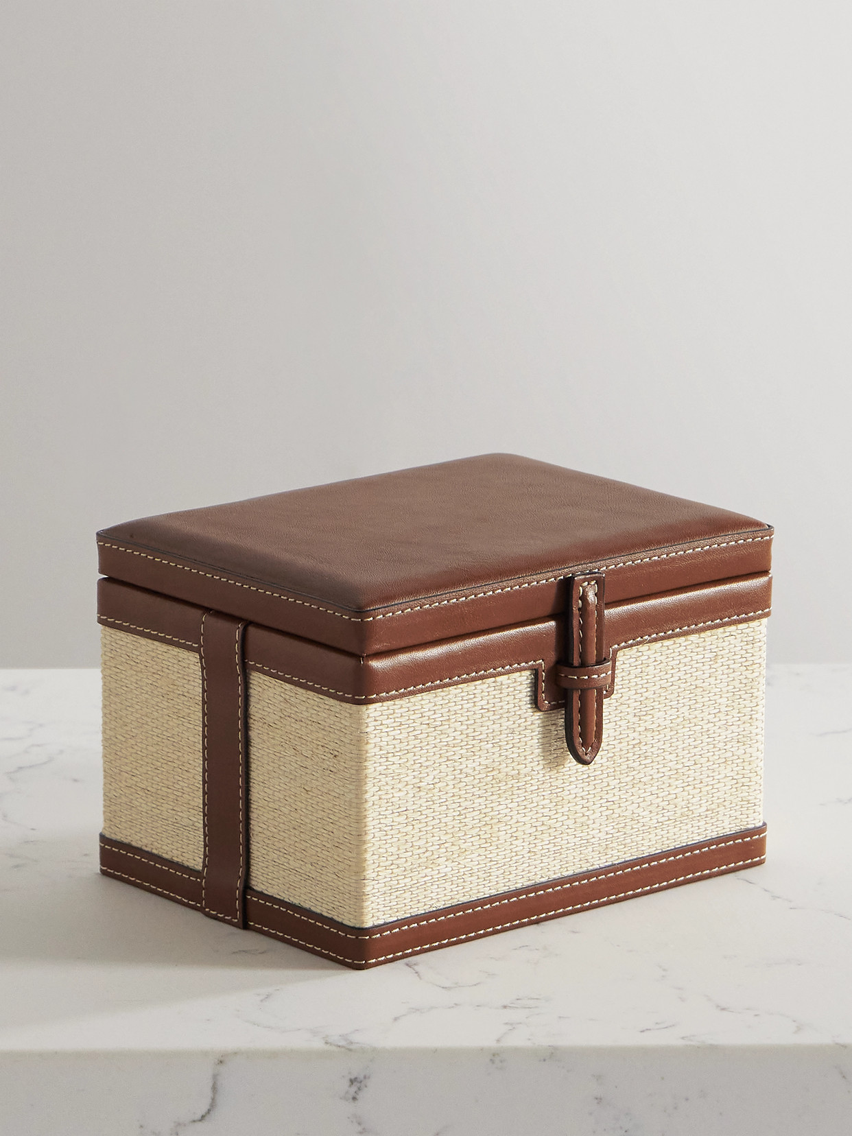 Hunting Season Small Leather-trimmed Raffia Trunk Box In Brown