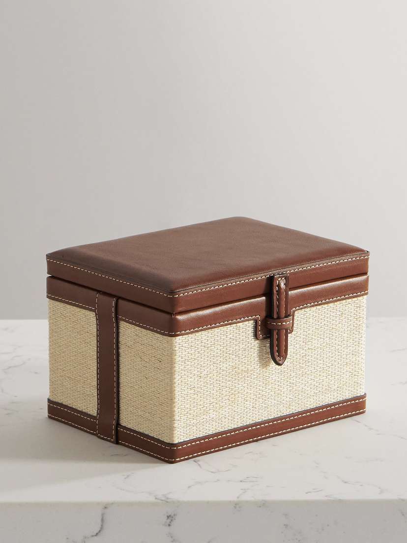 Hunting Season Small Leather-trimmed Raffia Trunk Box