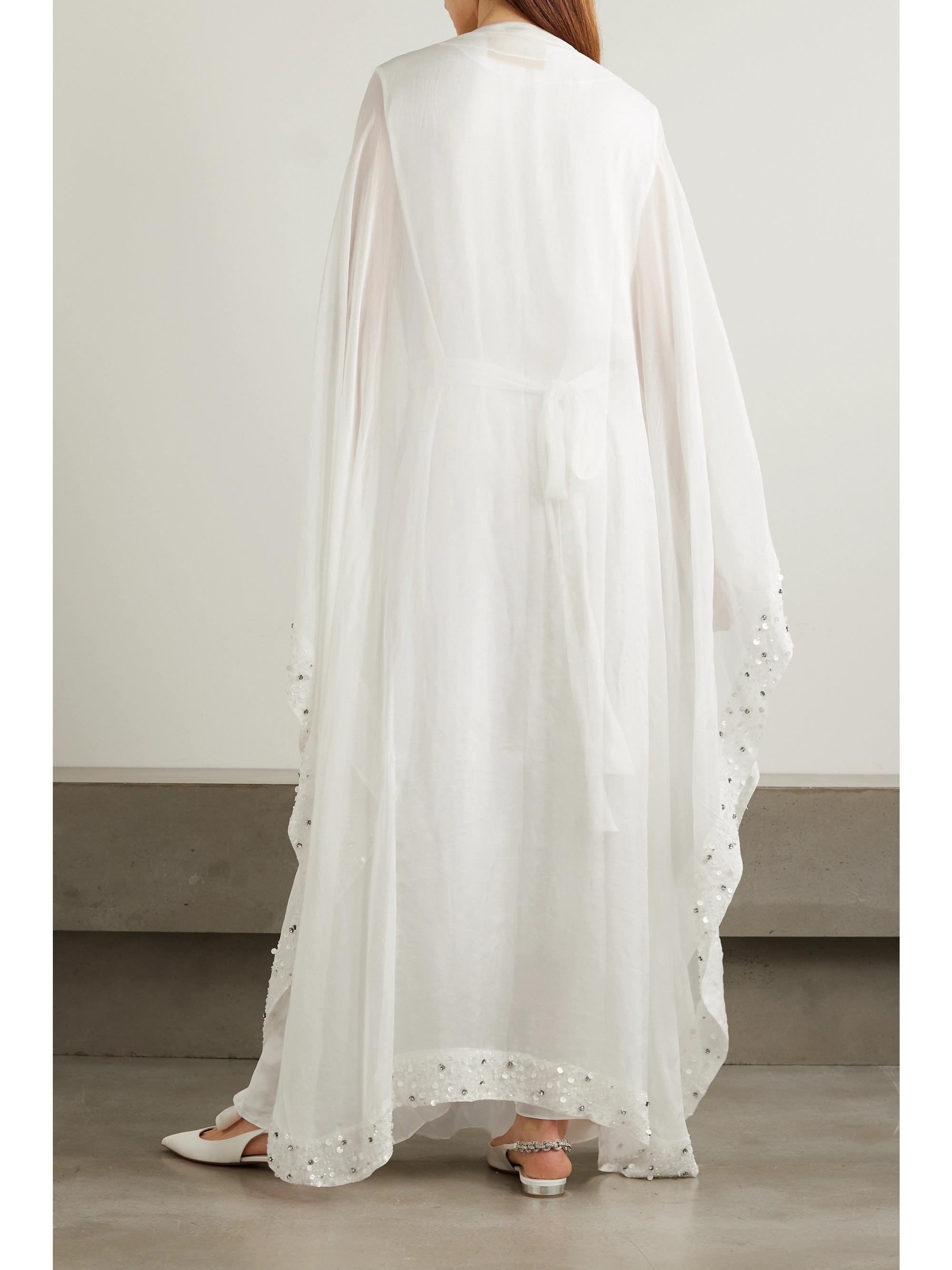 Shatha Essa Cape-effect embellished organza and satin gown thumbnail