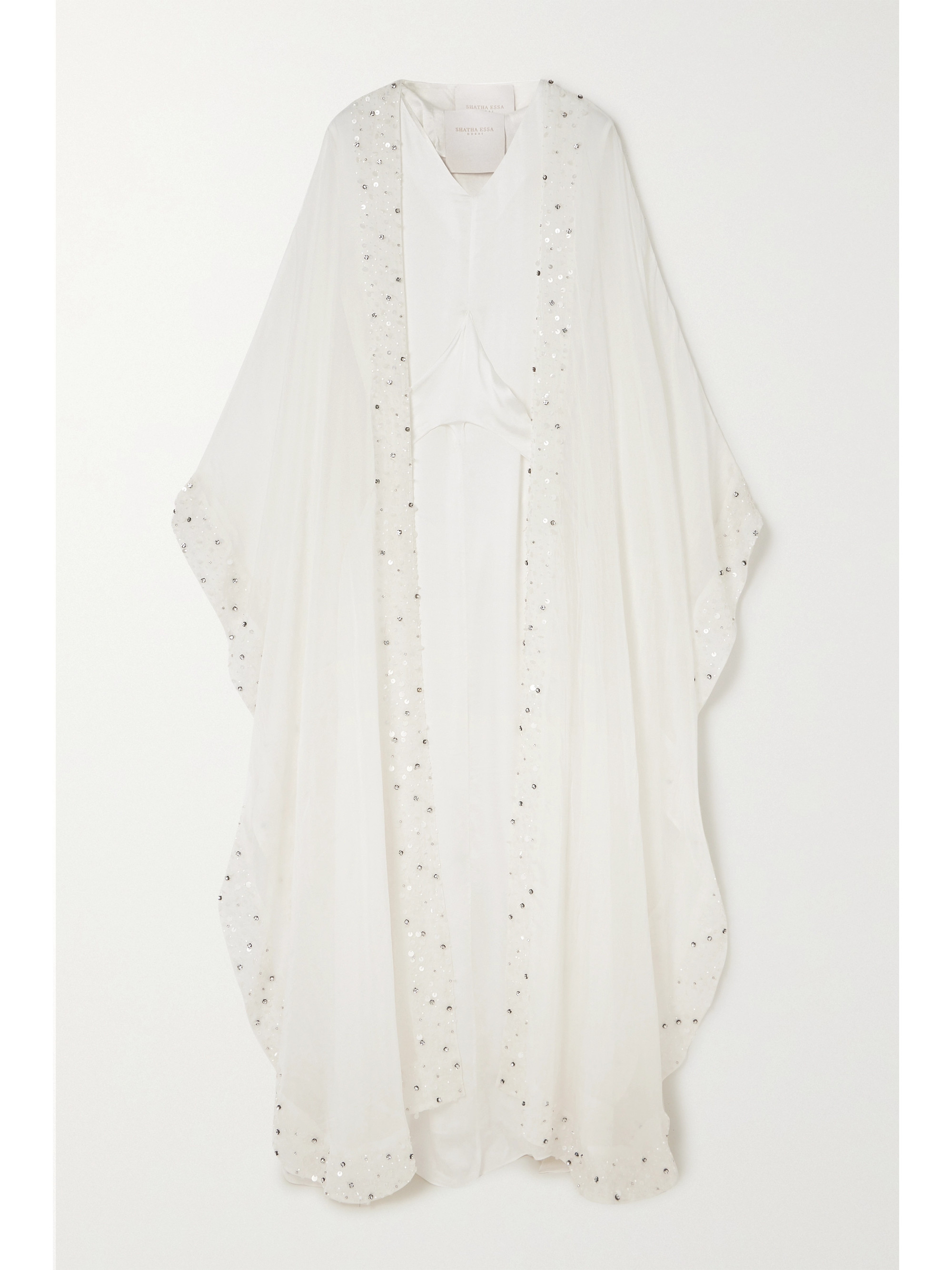 Shatha Essa Cape-effect embellished organza and satin gown thumbnail