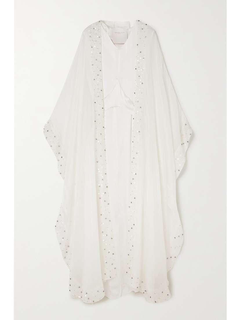 Shatha Essa Cape-effect Embellished Organza And Satin Gown