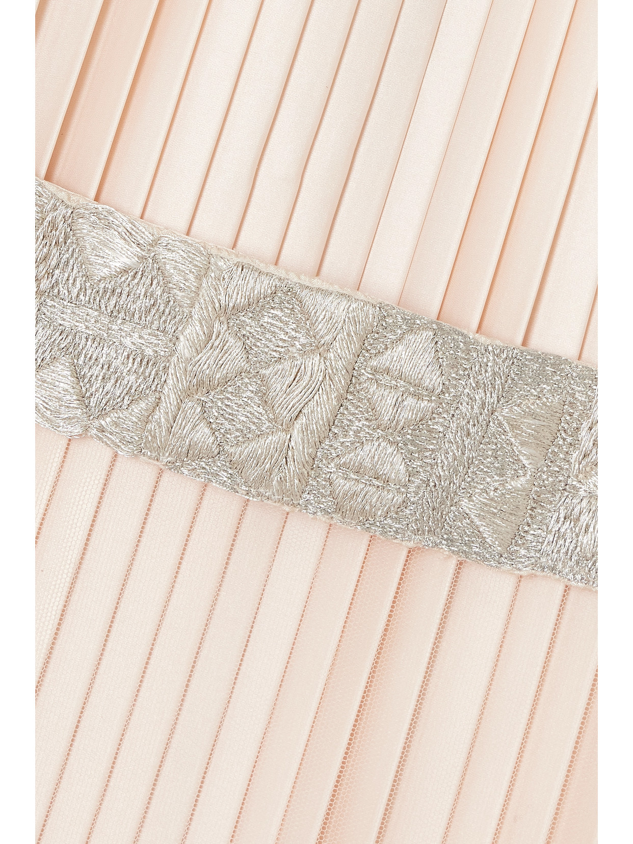 Shatha Essa Layered Embroidered Metallic Pleated Silk-satin And Organza Gown In Neutrals