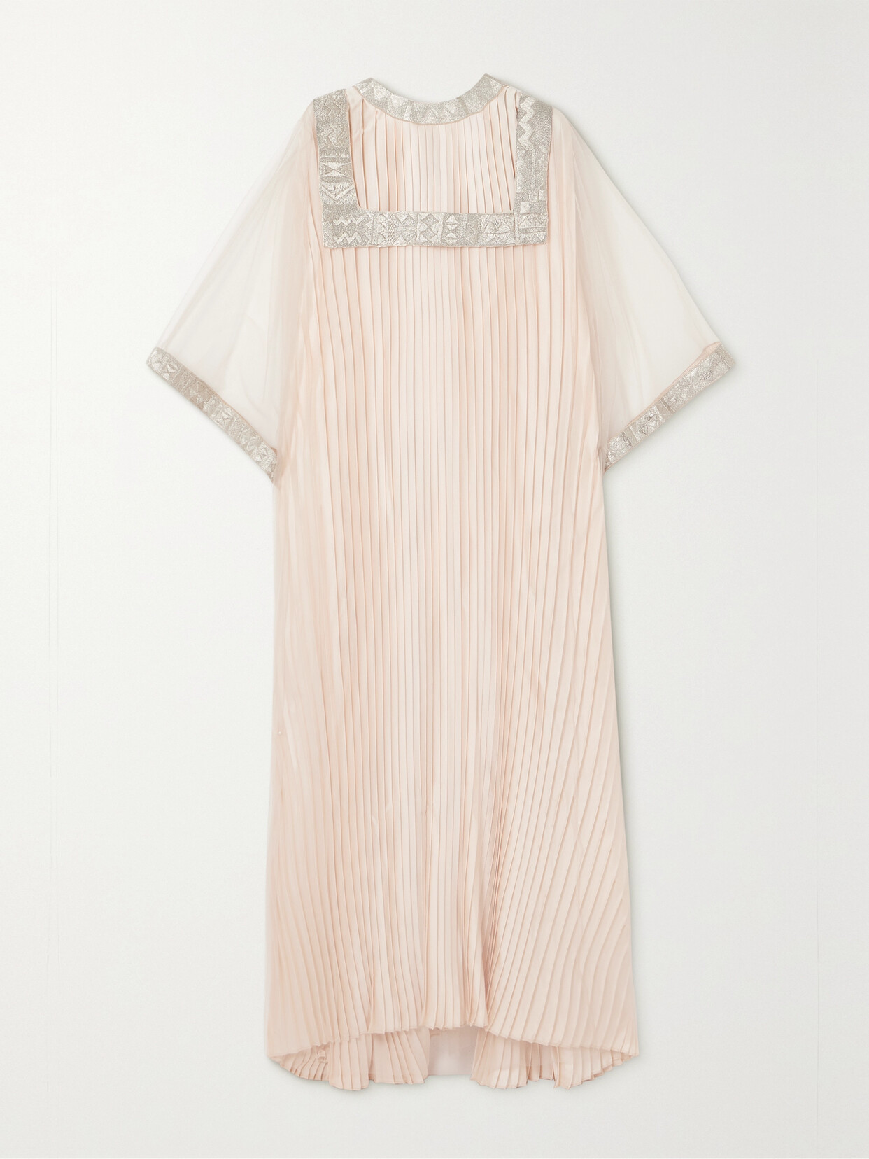 Shatha Essa Layered Embroidered Metallic Pleated Silk-satin And Organza Gown In Neutrals