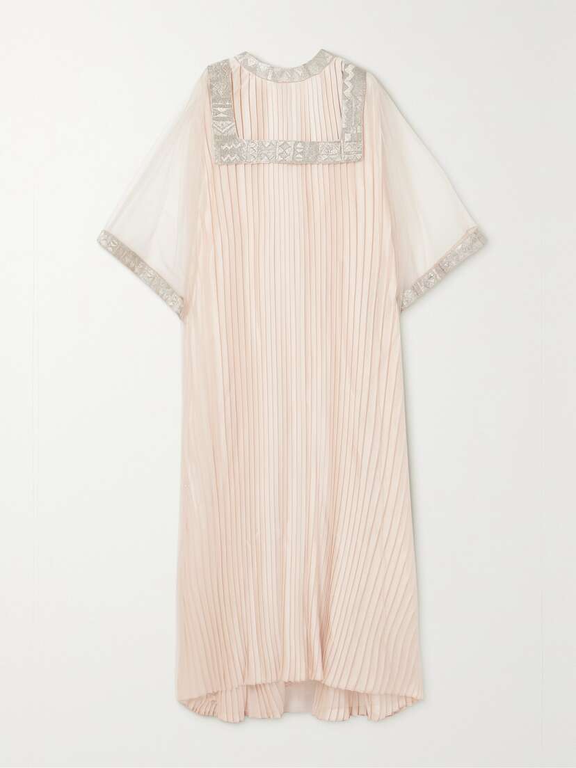 Shatha Essa Layered Embroidered Metallic Pleated Silk-satin And Organza Gown