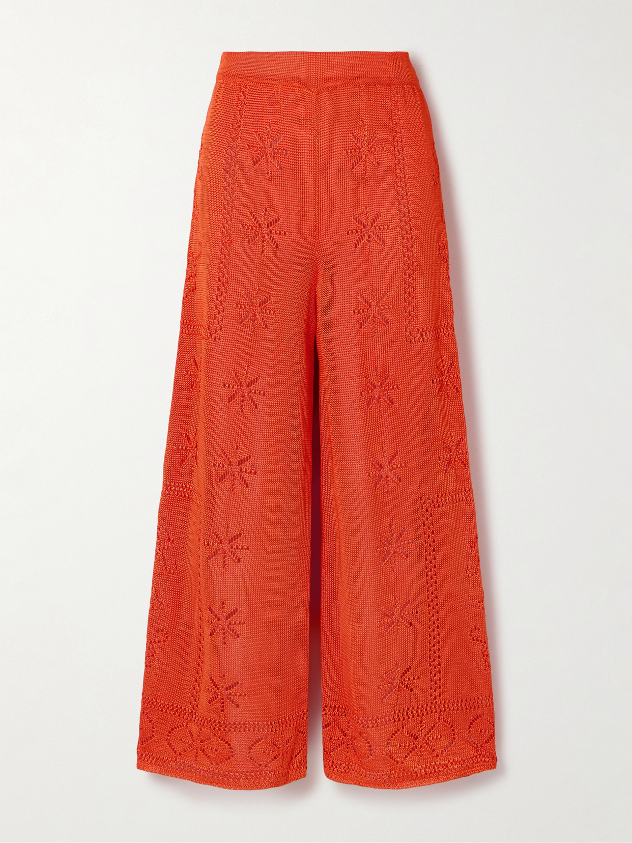 Calle Del Mar Pointelle-knit Wide-leg Trousers In Red