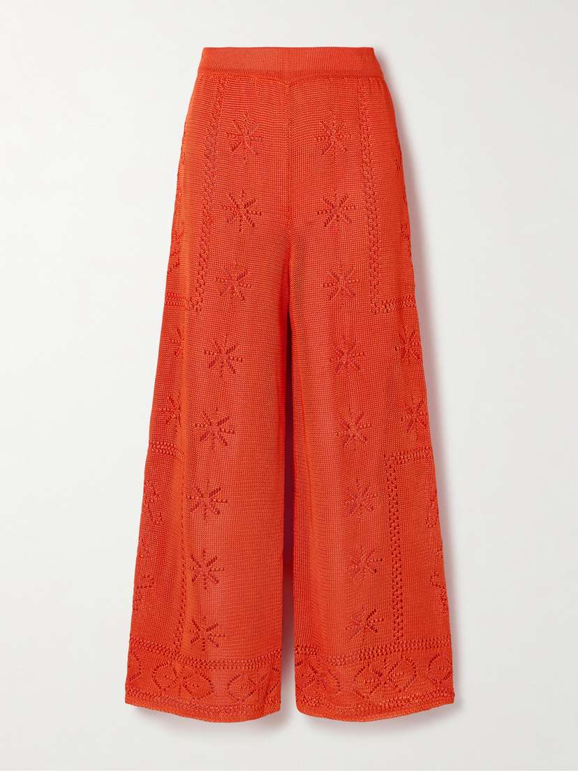 Calle Del Mar Pointelle-knit Wide-leg Pants