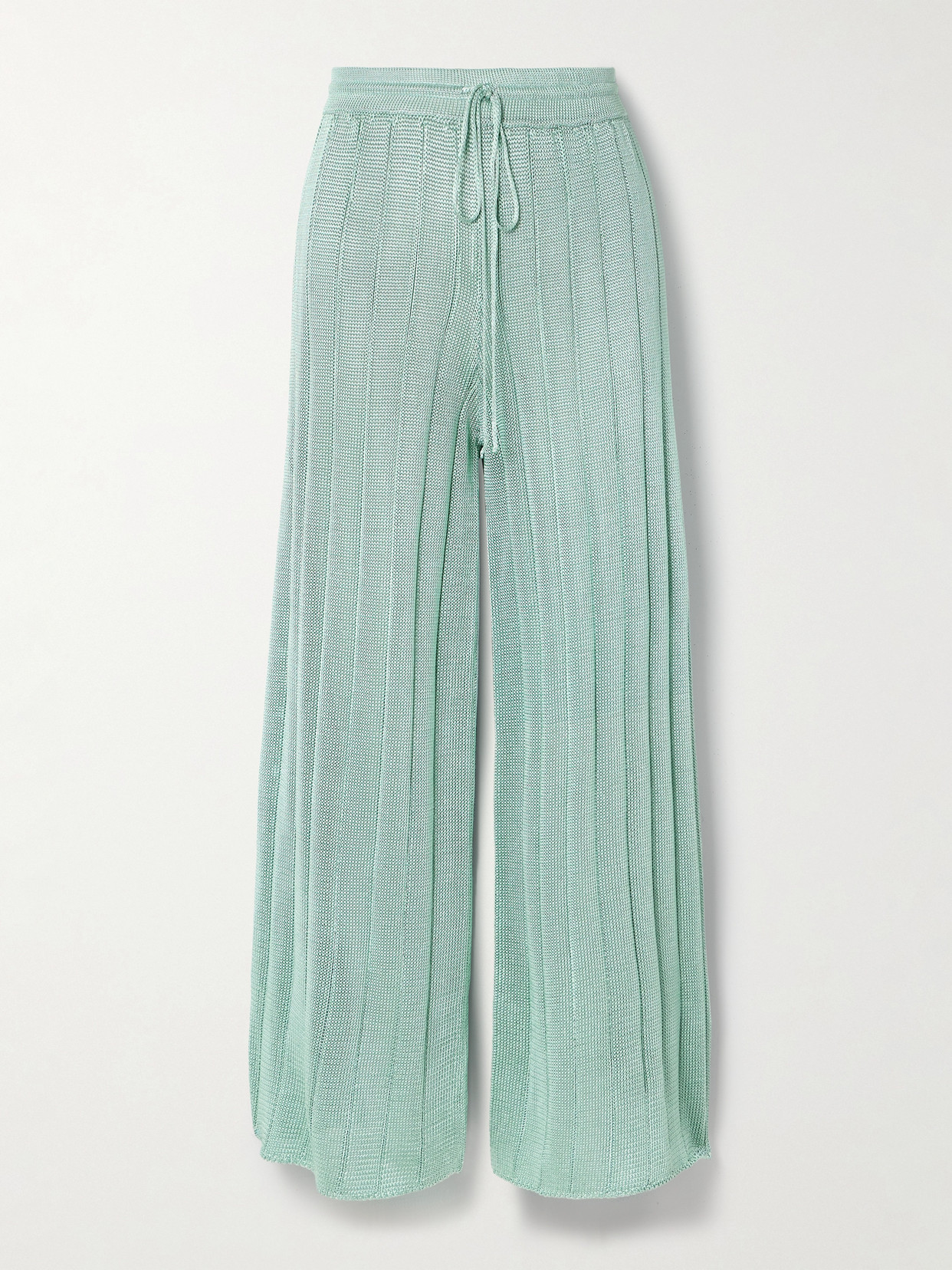 Calle Del Mar Ribbed-knit Wide-leg Pants In Blue