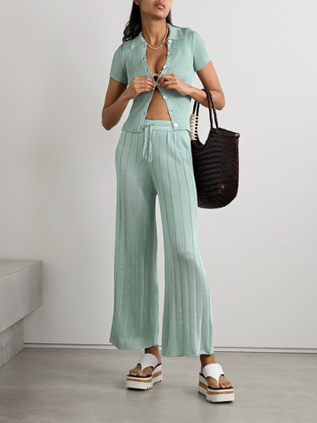 Calle Del Mar Ribbed-knit wide-leg pants