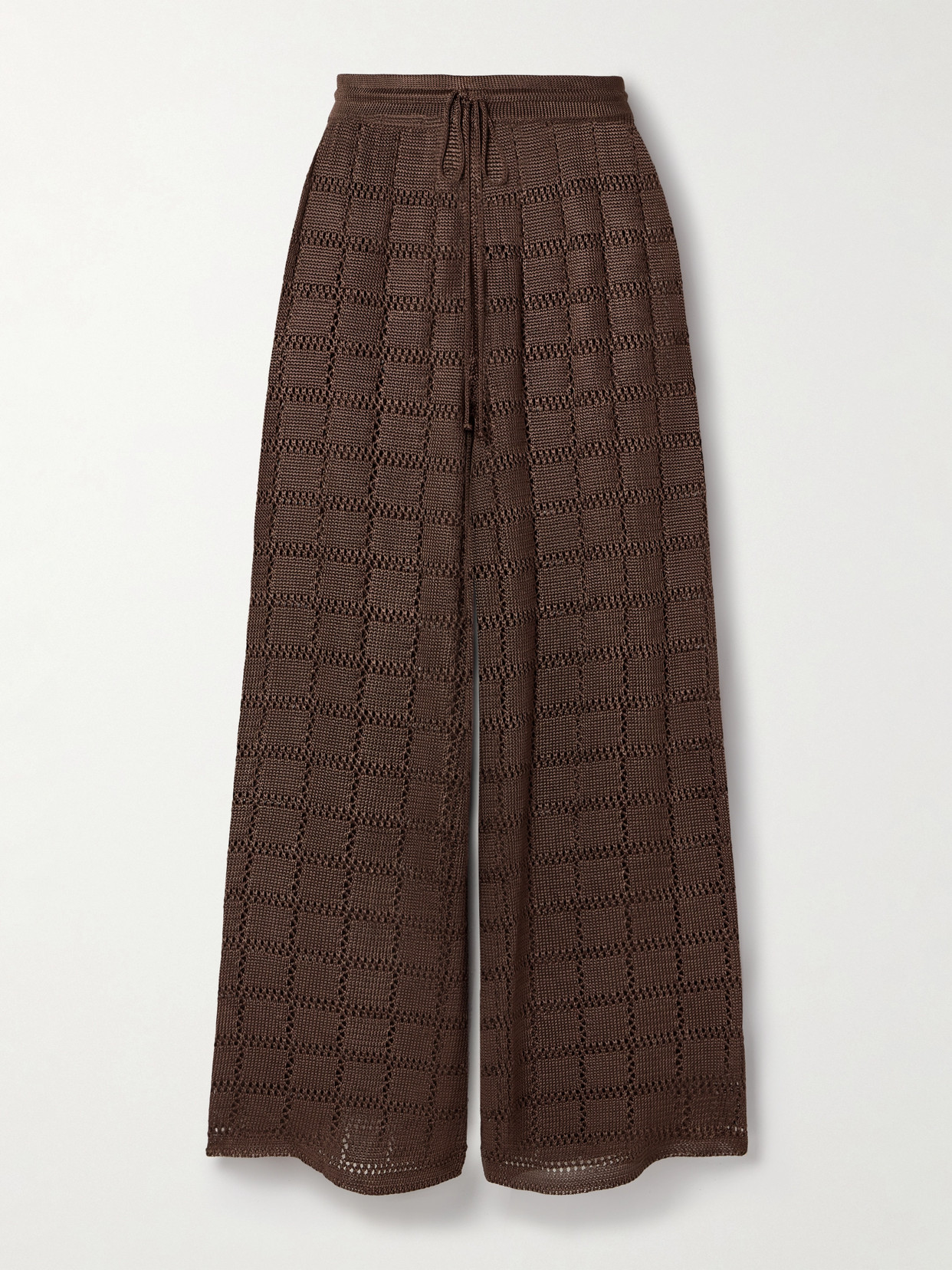 Calle Del Mar Cropped Open-knit Wide-leg Pants In Brown