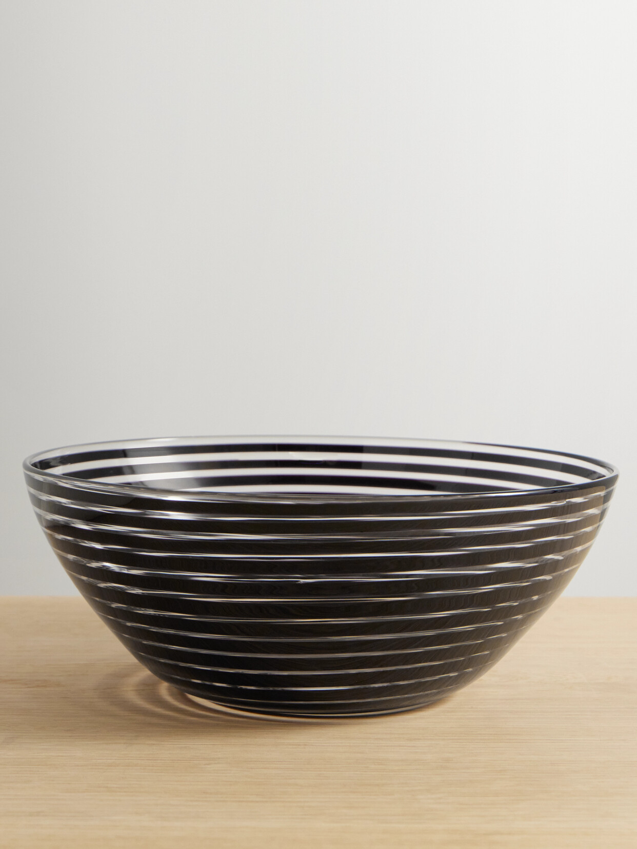 Yali Glass - A Nastro Striped Glass Salad Bowl - Black