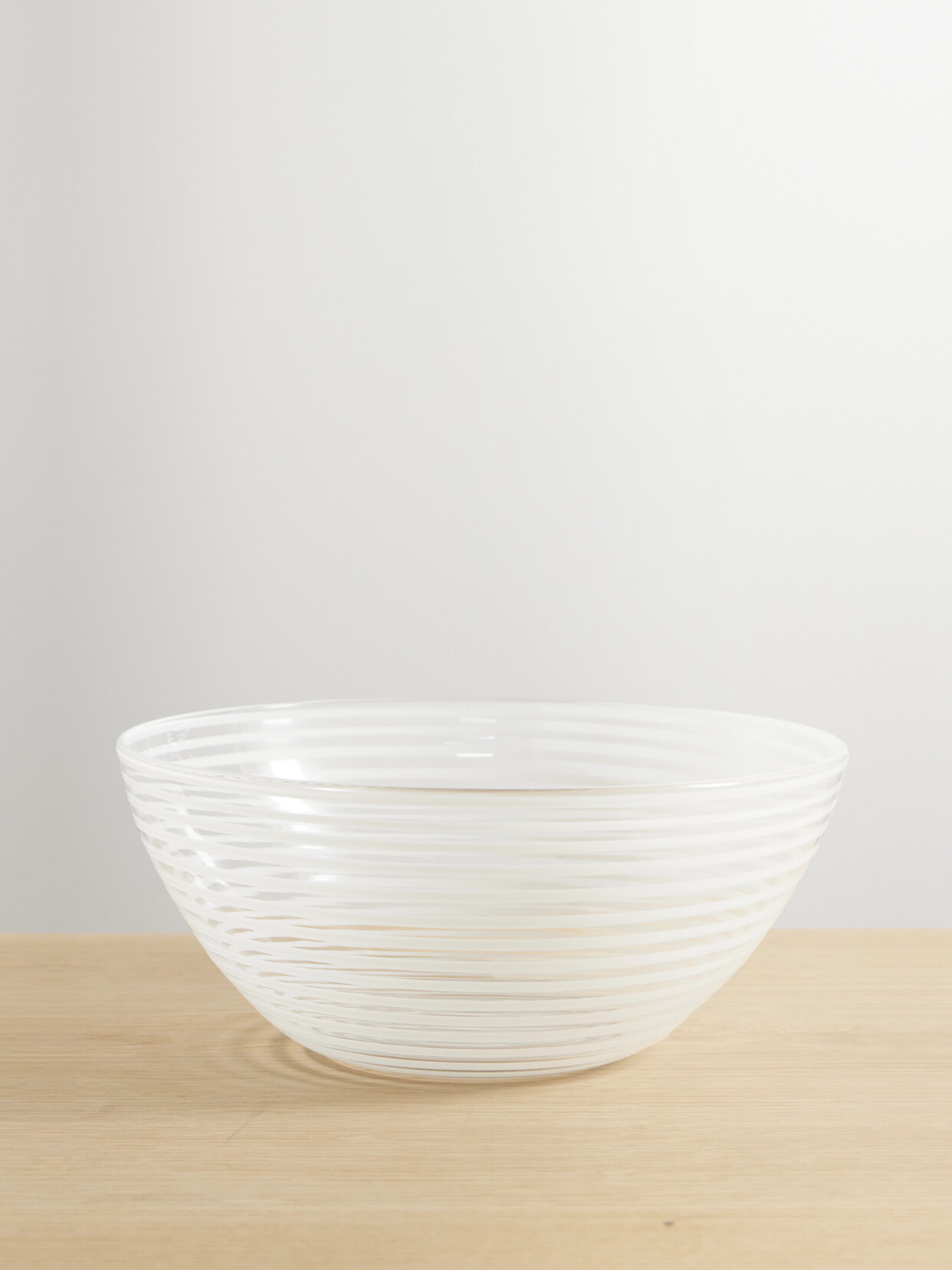 Yali Glass - A Nastro Striped Glass Salad Bowl - White