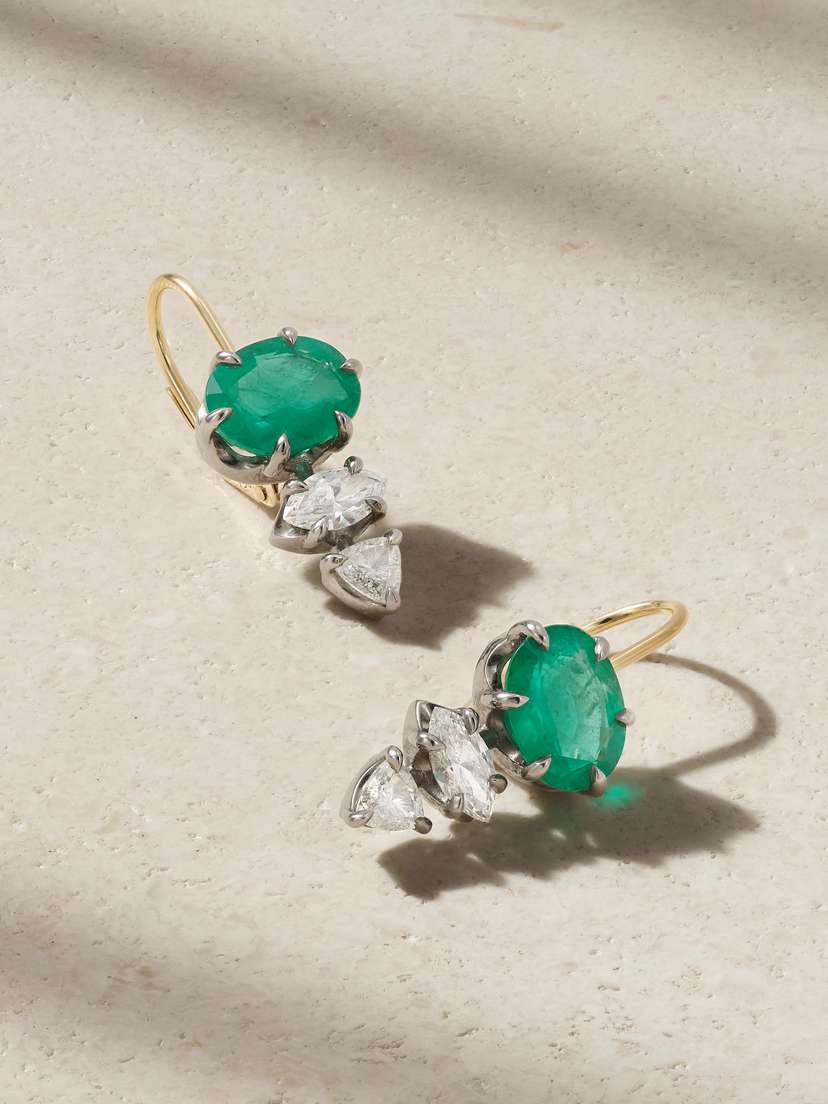 Sorellina Rhodium-plated 18-karat Gold, Emerald And Diamond Earrings