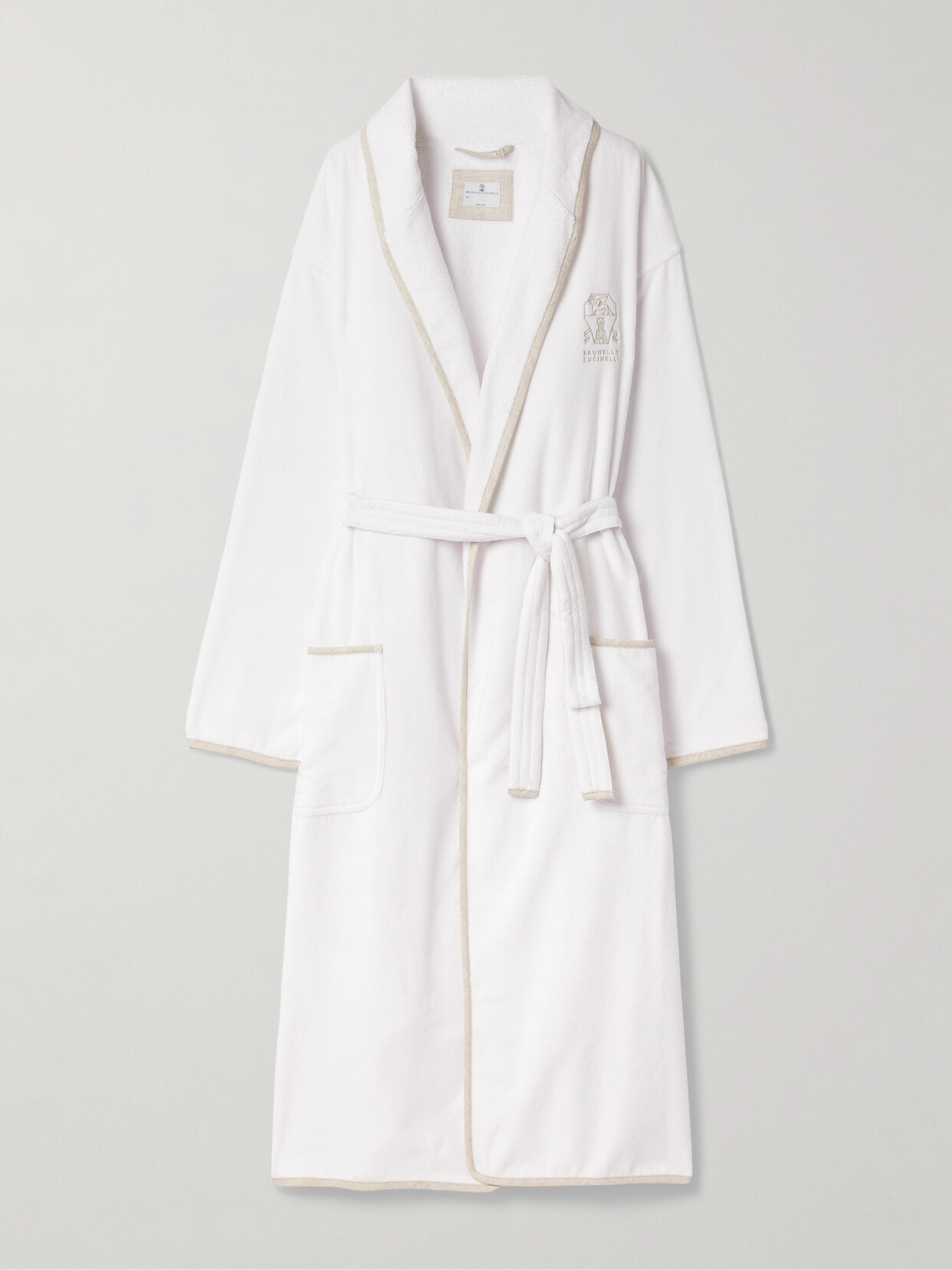 Brunello Cucinelli - Embroidered Linen-trimmed Cotton-terry Robe - White