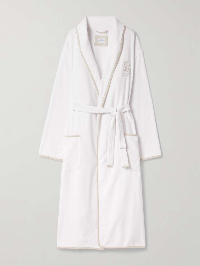 Brunello Cucinelli Embroidered Linen-trimmed Cotton-terry Robe