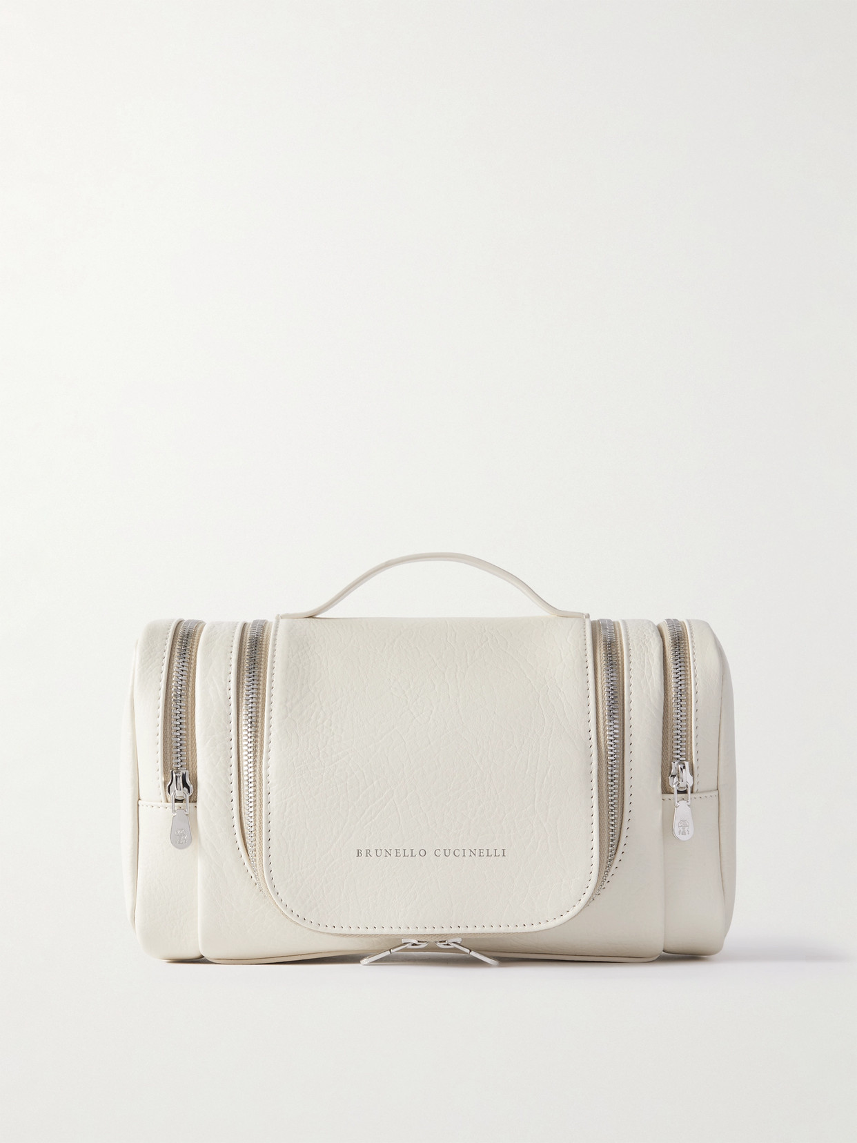 Brunello Cucinelli Textured-leather Cosmetics Case In White