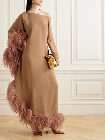 Taller Marmo Ubud Extravaganza feather-trimmed crepe maxi dress