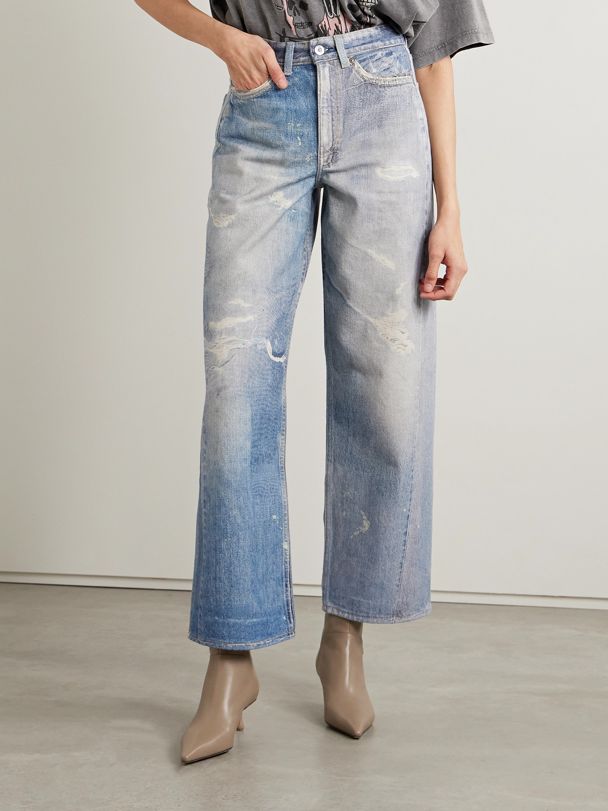 Shop Our Legacy Two-tone Printed Boyfriend Jeans In Blue