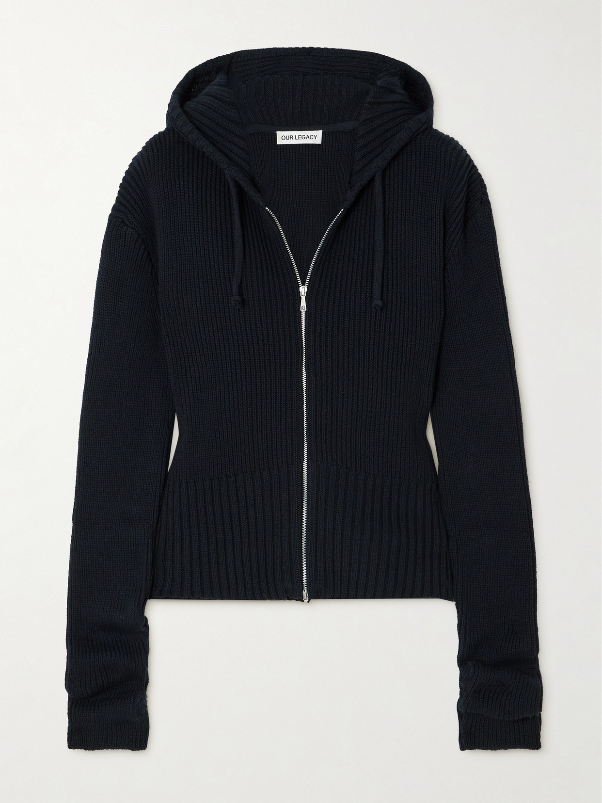 Our Legacy Compact Ribbed Cotton And Cashmere-blend Hoodie In Blue