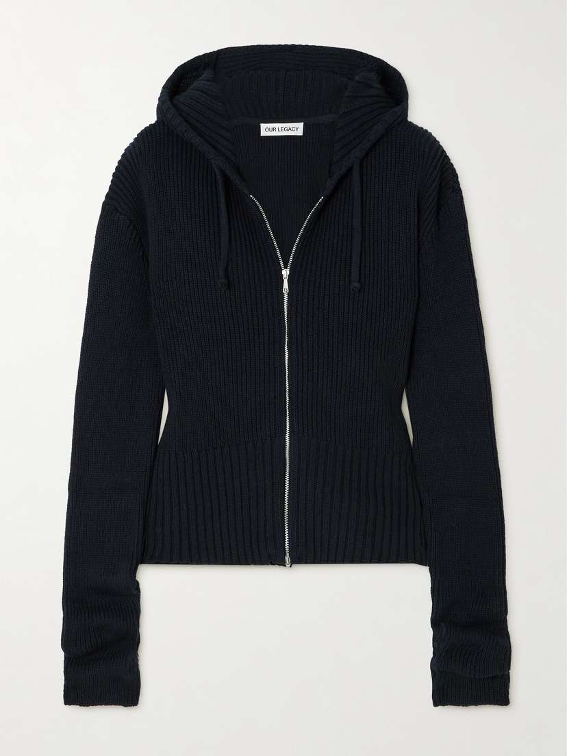 Our Legacy Compact Ribbed Cotton And Cashmere-blend Hoodie - EU 42