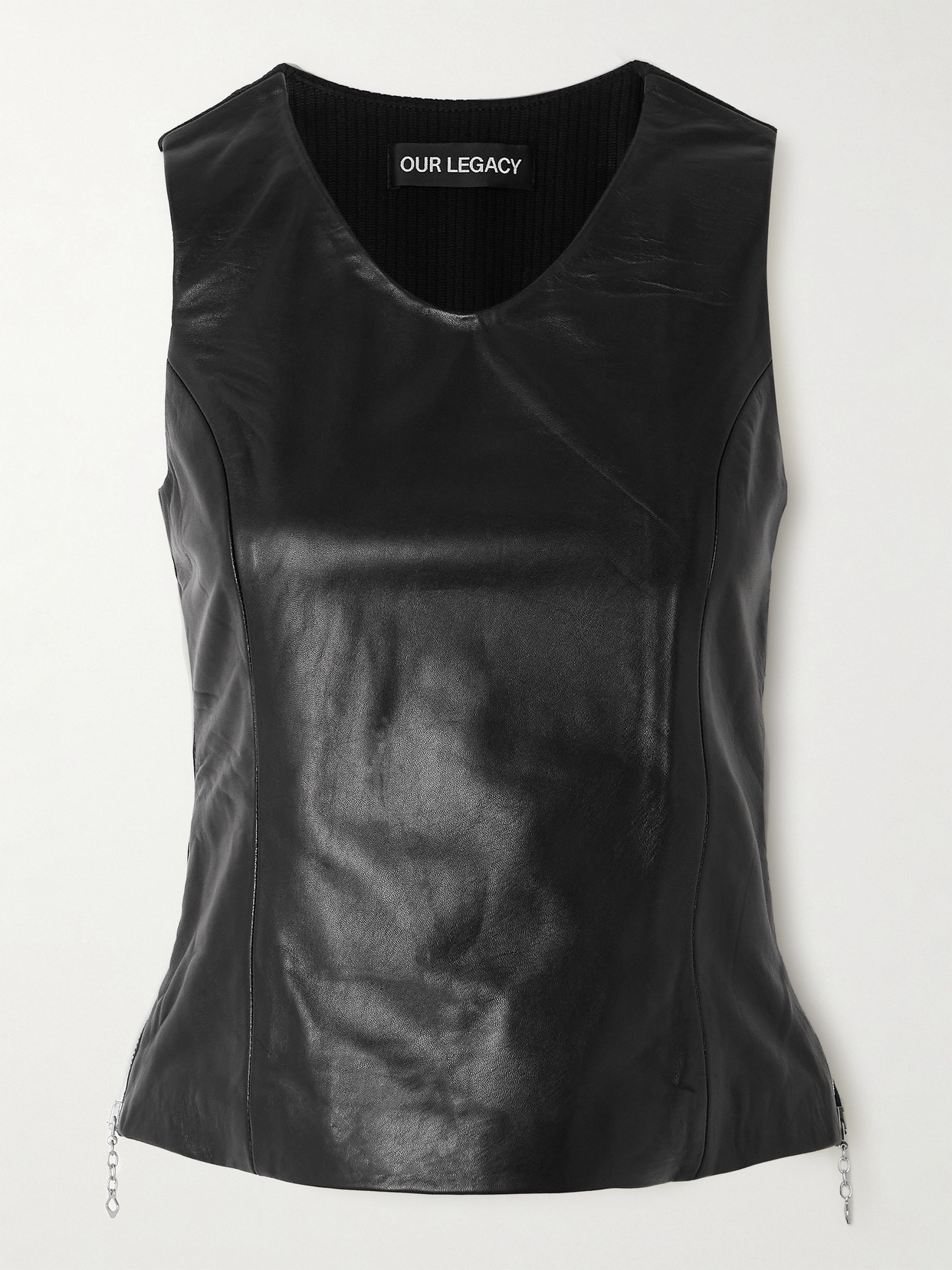 Our Legacy Ribbed Cotton Jersey-trimmed Leather Tank In Black