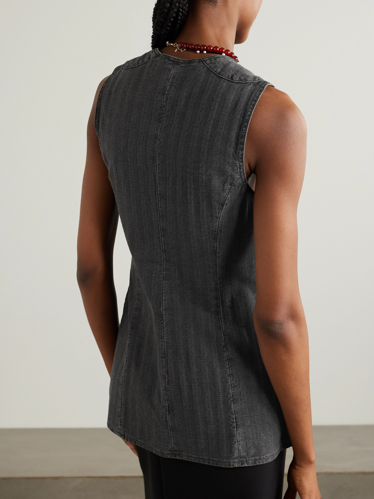 Zip-Detailed Striped Denim Tank